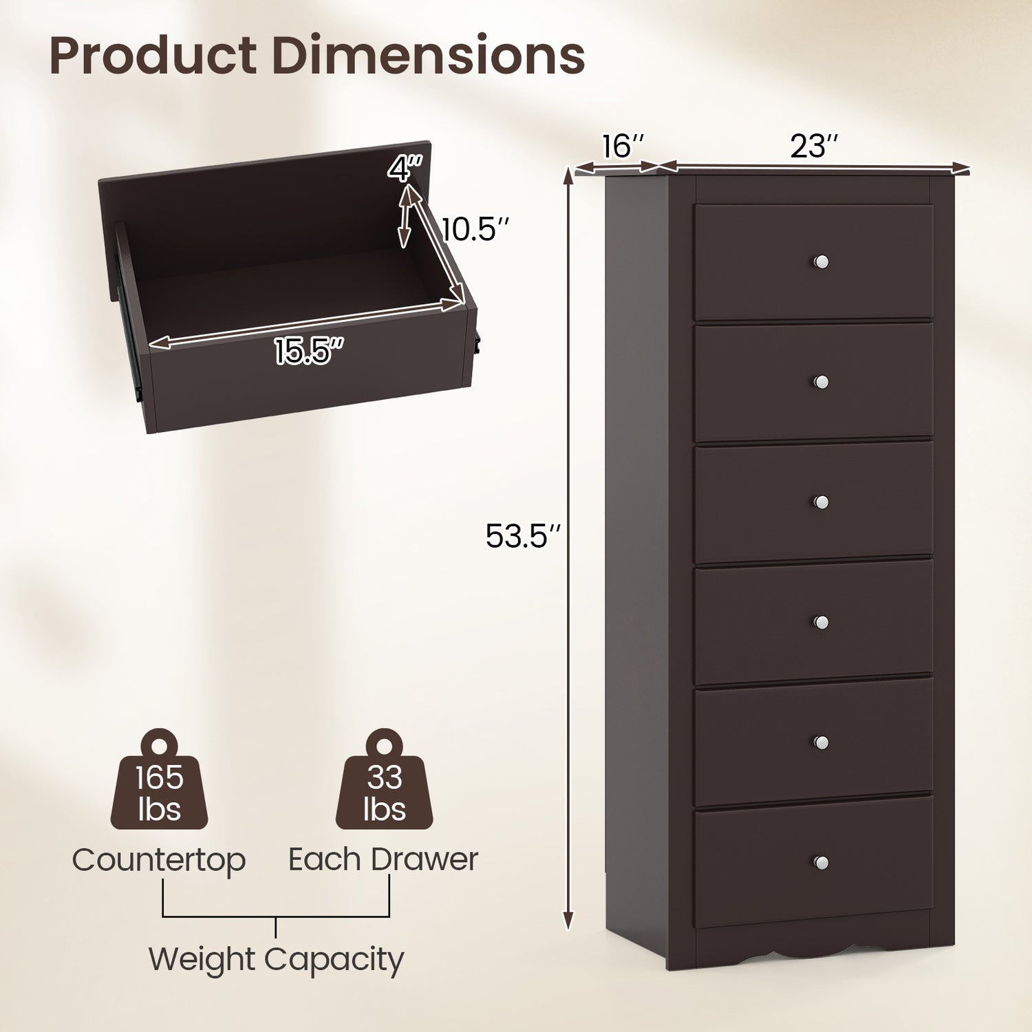6 Drawers Chest Dresser Clothes Storage Bedroom Furniture Cabinet