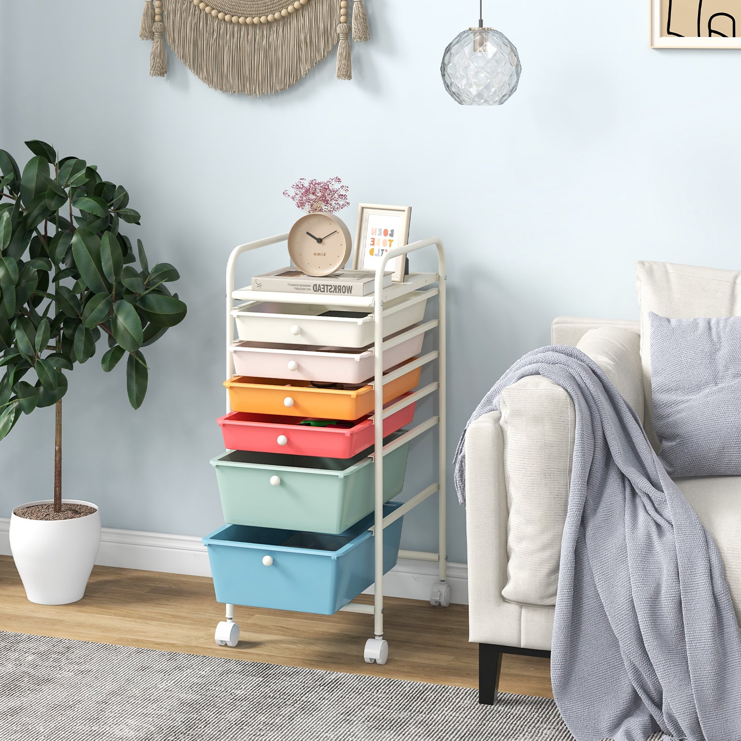 6 Drawers Rolling Storage Cart Organizer-Transparent