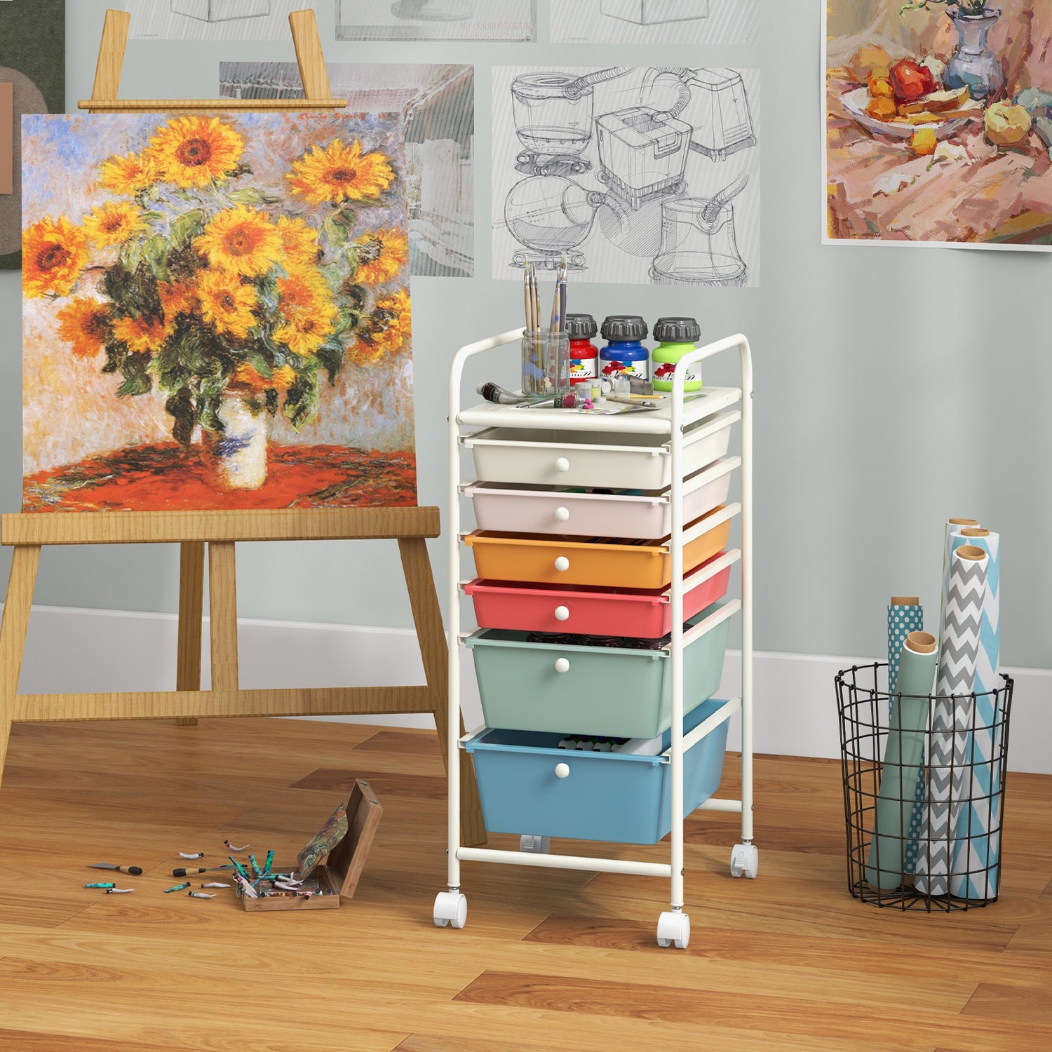 6 Drawers Rolling Storage Cart Organizer-Transparent
