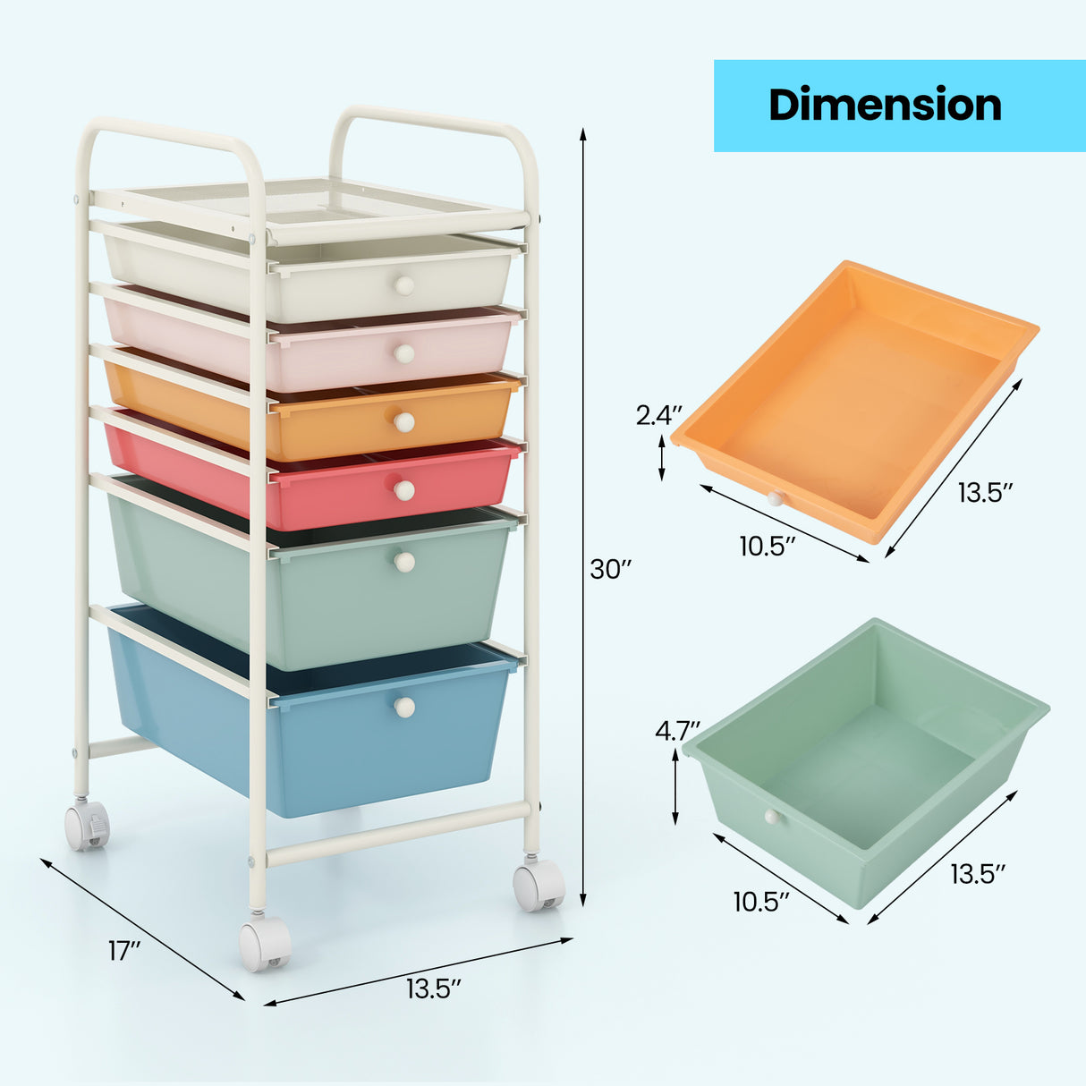6 Drawers Rolling Storage Cart Organizer-Transparent