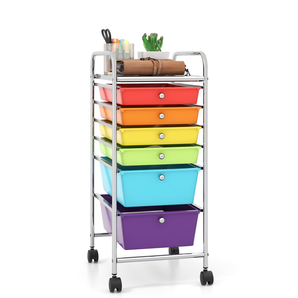 6 Drawers Rolling Storage Cart Organizer-Transparent