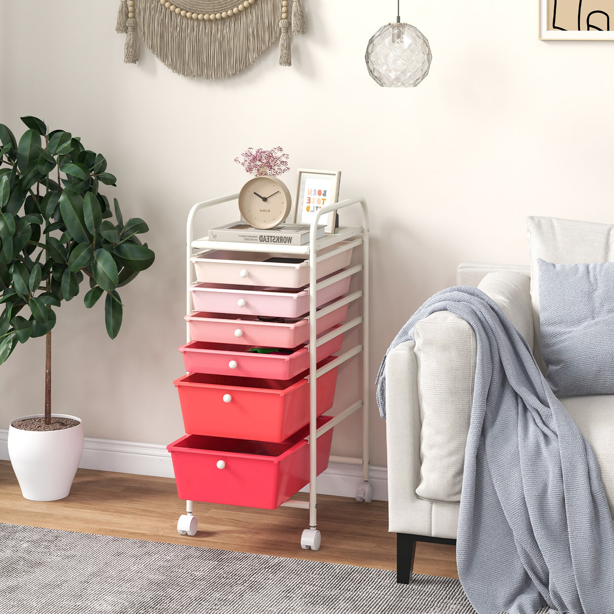 6 Drawers Rolling Storage Cart Organizer-Transparent
