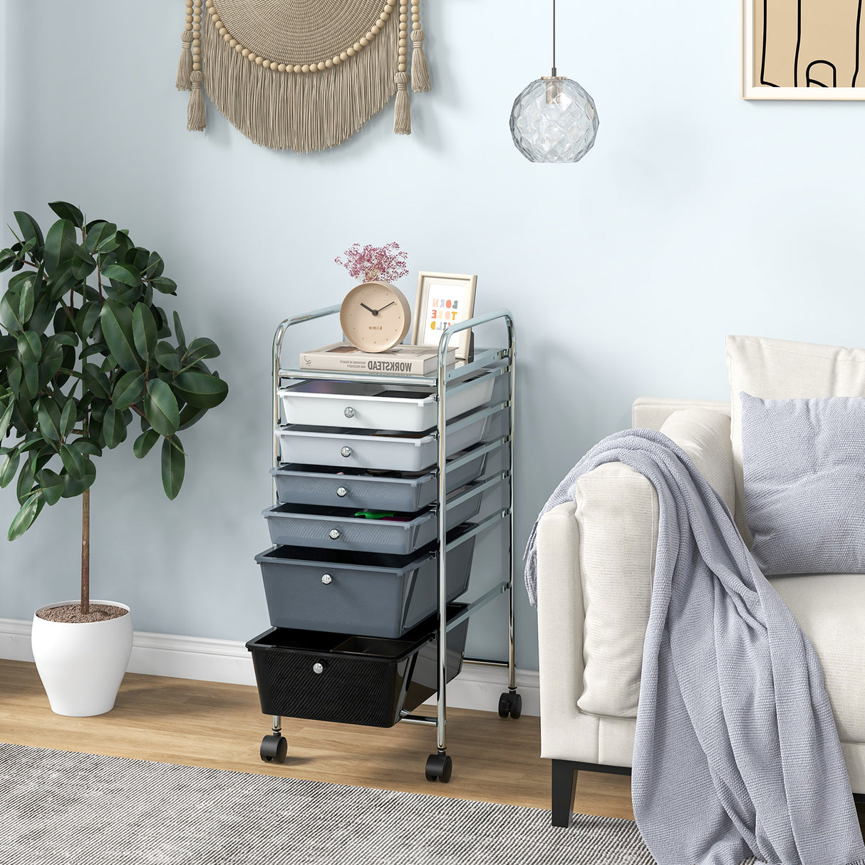 6 Drawers Rolling Storage Cart Organizer-Transparent