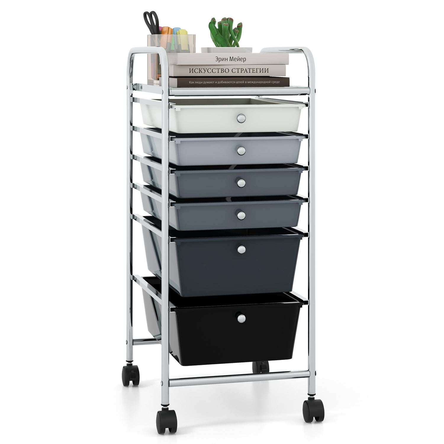 6 Drawers Rolling Storage Cart Organizer-Transparent