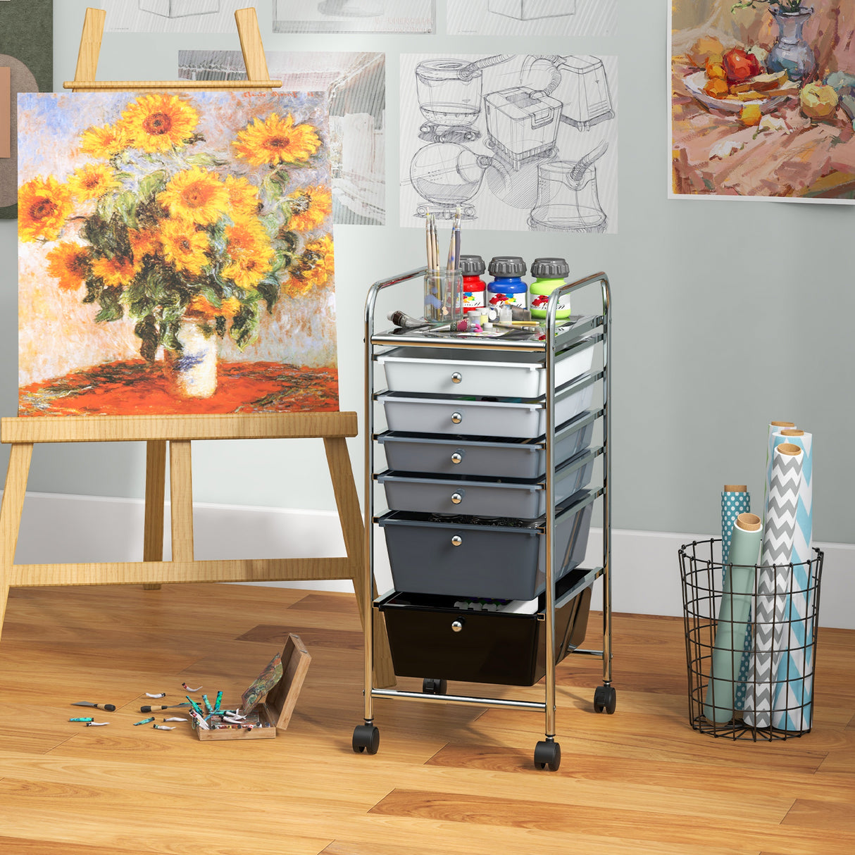 6 Drawers Rolling Storage Cart Organizer-Transparent