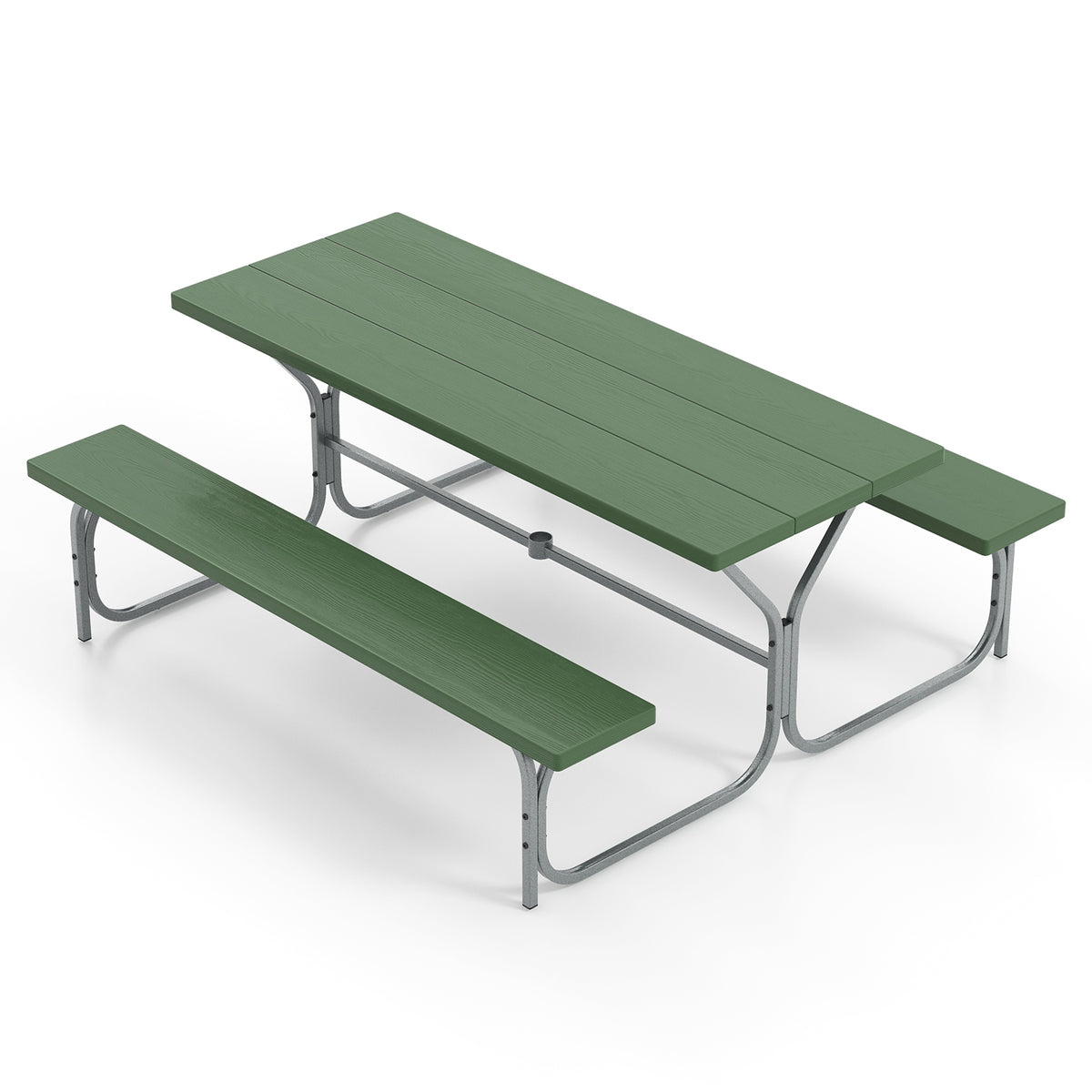 Picnic Table Bench Set Dining Table and 2 Benches with Metal Frame and HDPE Tabletop