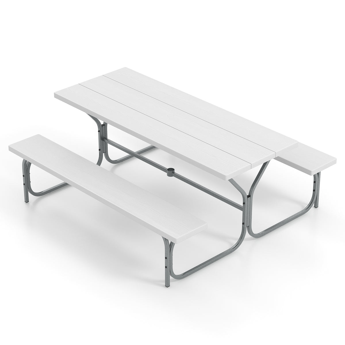 Picnic Table Bench Set Dining Table and 2 Benches with Metal Frame and HDPE Tabletop