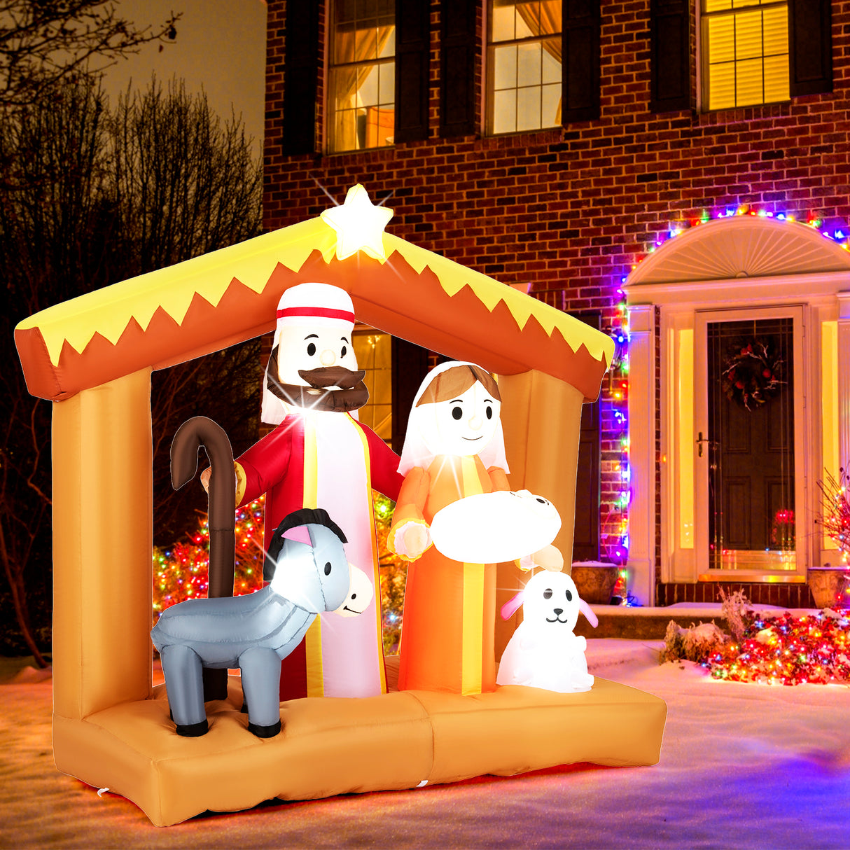 6 Feet Christmas Inflatables Nativity Scene Outdoor Decoration with Built-in LED Lights