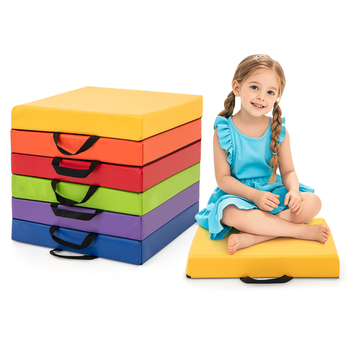 6 PCS Square Floor Cushions 16 Inch Soft Sponge Floor Pillows-Multicolor
