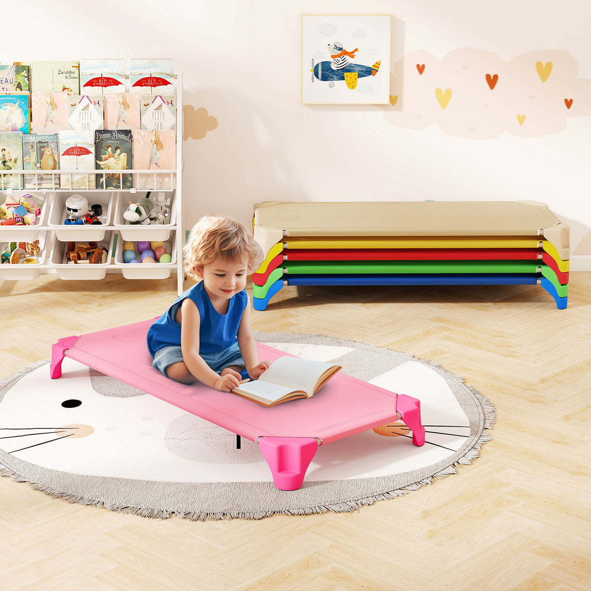 Portable 6 Pack Stackable Daycare Cots Sleeping Bed for Kids 52 Inch