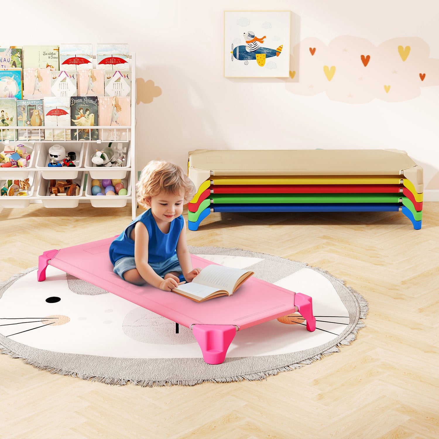Portable 6 Pack Stackable Daycare Cots Sleeping Bed for Kids 52 Inch