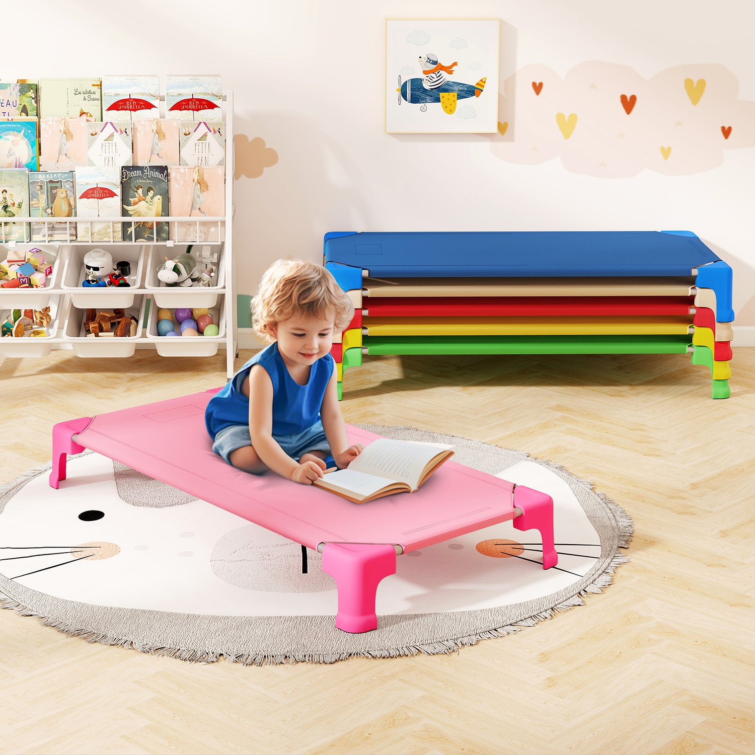 Portable 6 Pack Stackable Daycare Cots Sleeping Bed for Kids 53 Inch