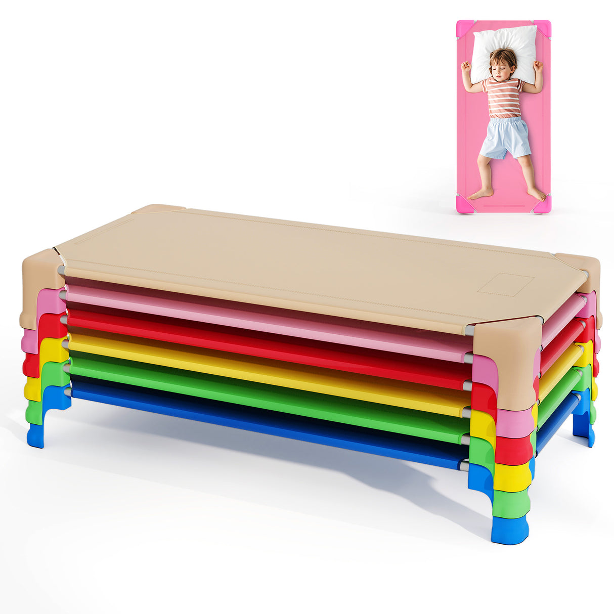 Portable 6 Pack Stackable Daycare Cots Sleeping Bed for Kids 53 Inch