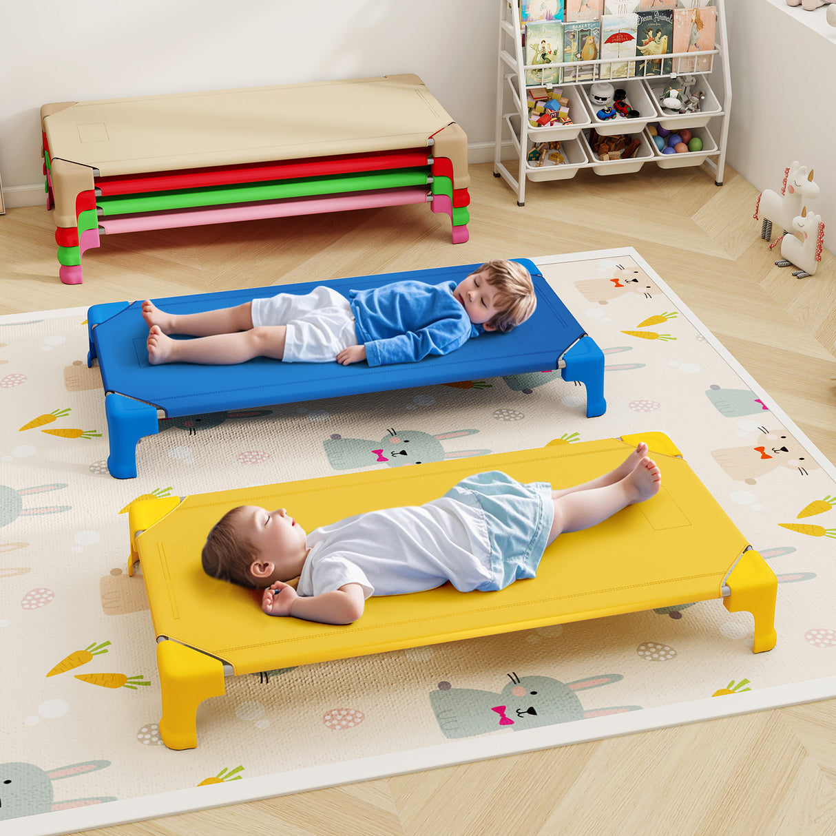 Portable 6 Pack Stackable Daycare Cots Sleeping Bed for Kids 53 Inch