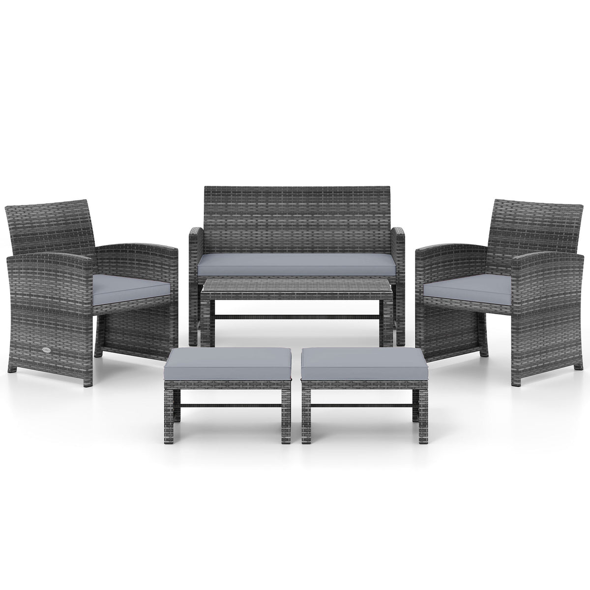 6 Pieces Patio Furniture Set Outdoor Sectional Conversation PE Rattan Sofa Set