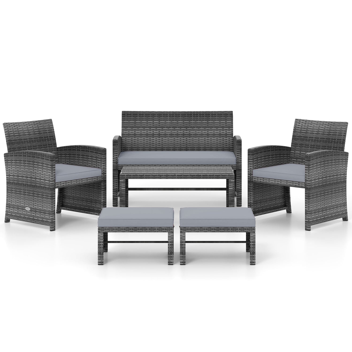6 Pieces Patio Furniture Set Outdoor Sectional Conversation PE Rattan Sofa Set