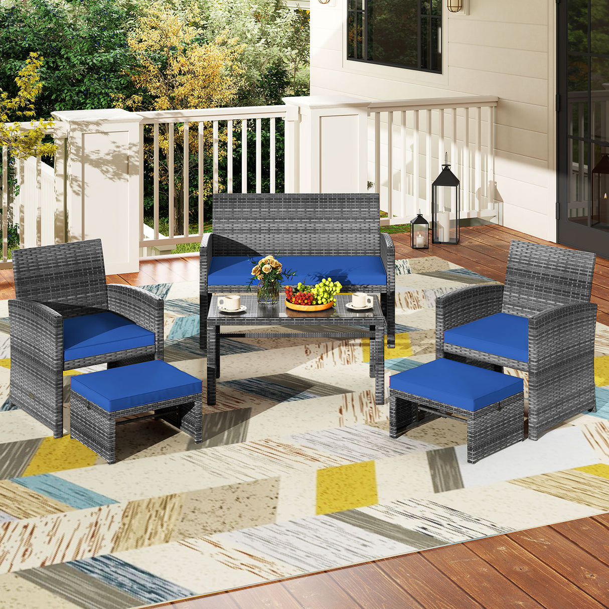 6 Pieces Patio Furniture Set Outdoor Sectional Conversation PE Rattan Sofa Set