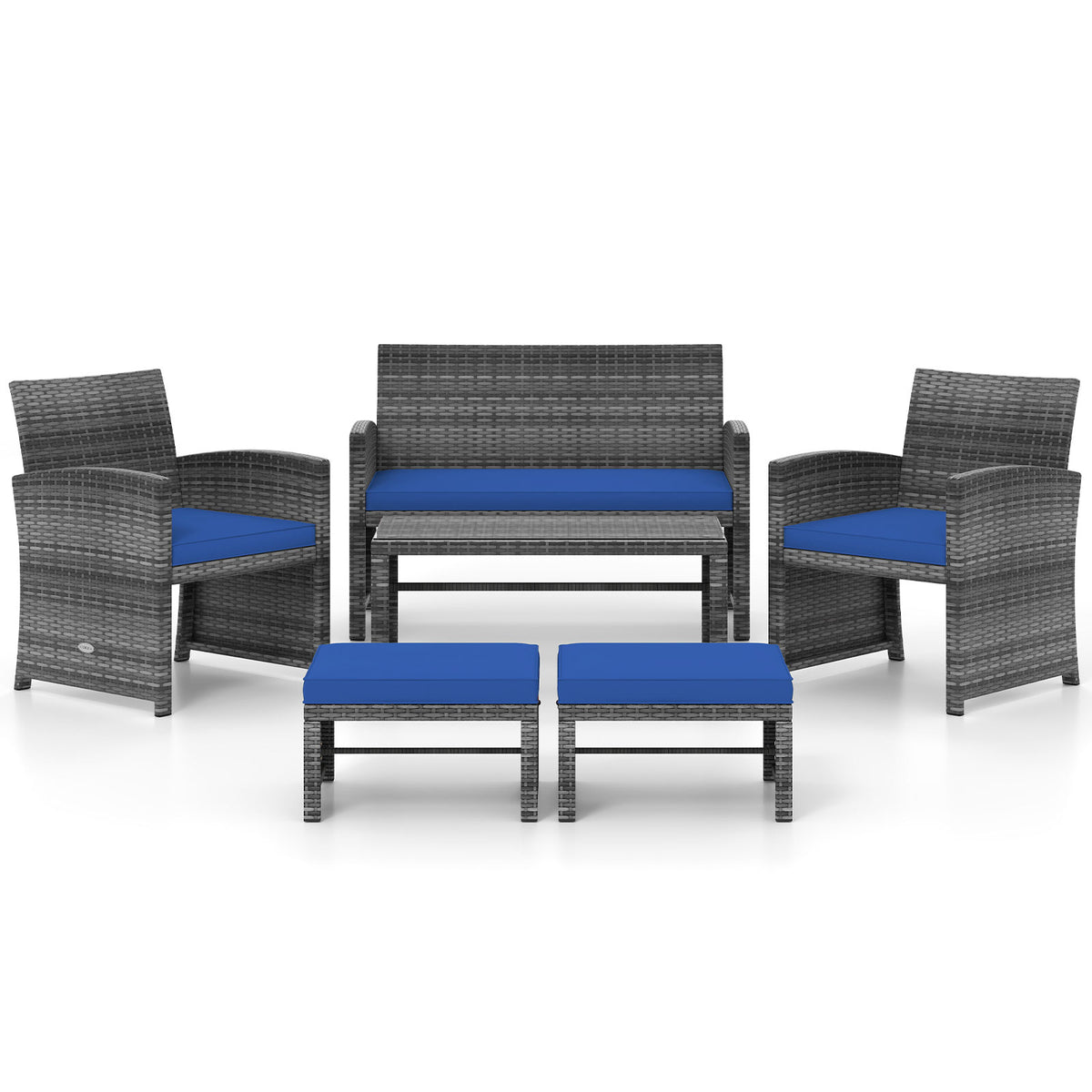 6 Pieces Patio Furniture Set Outdoor Sectional Conversation PE Rattan Sofa Set