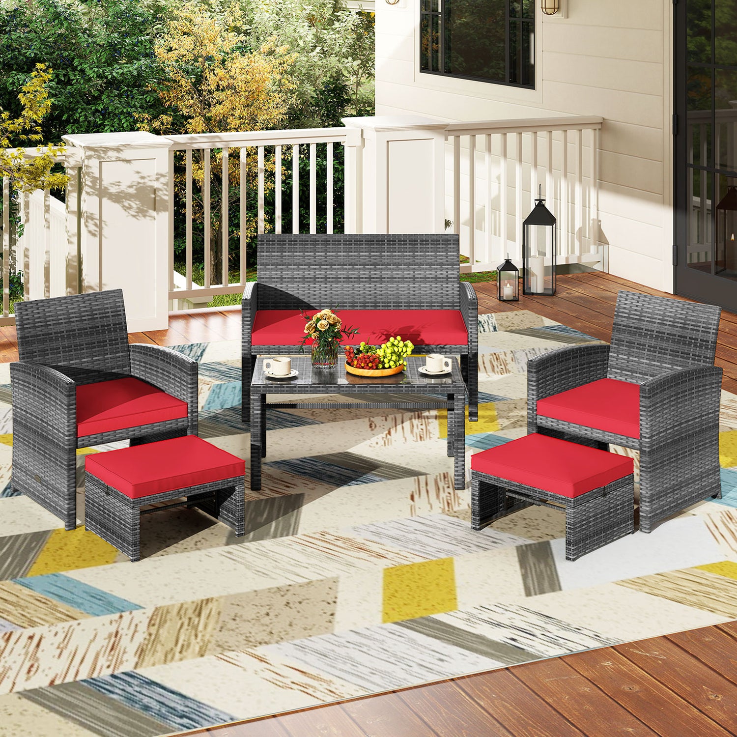 6 Pieces Patio Furniture Set Outdoor Sectional Conversation PE Rattan Sofa Set