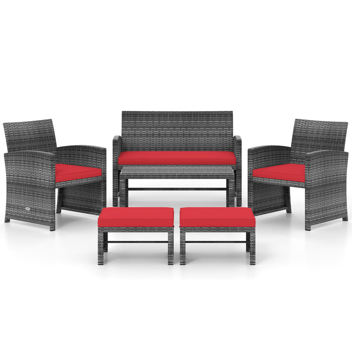 6 Pieces Patio Furniture Set Outdoor Sectional Conversation PE Rattan Sofa Set
