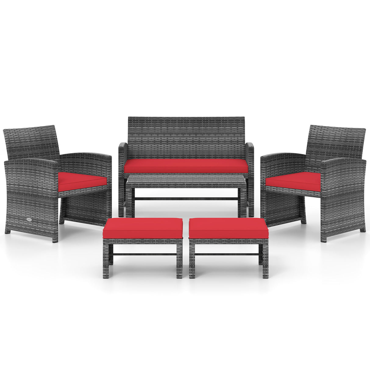 6 Pieces Patio Furniture Set Outdoor Sectional Conversation PE Rattan Sofa Set