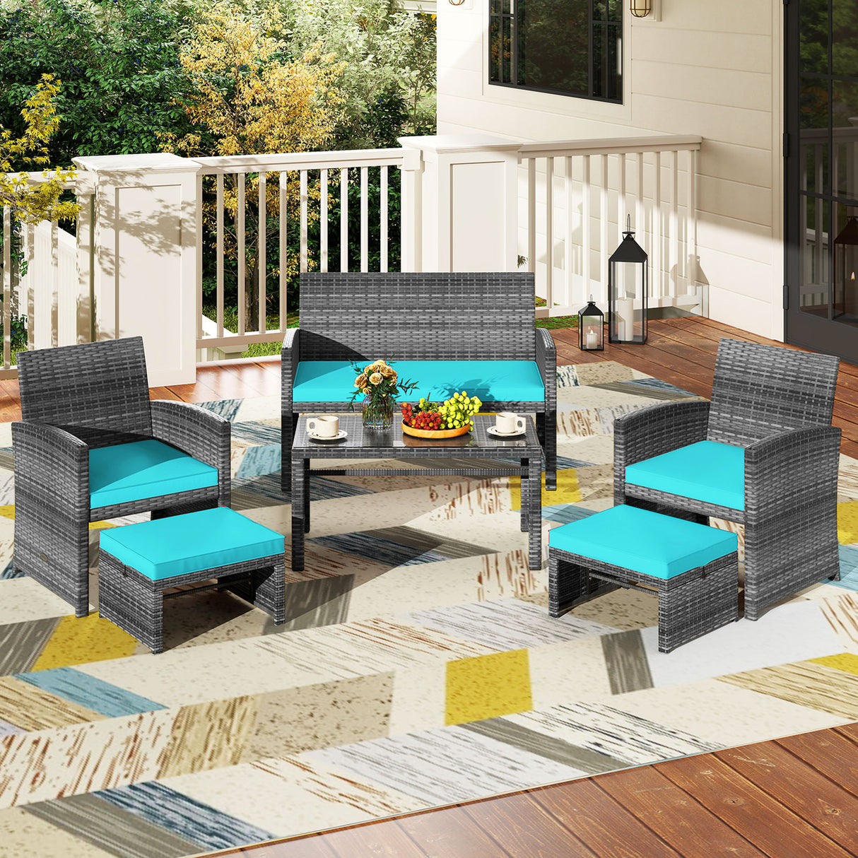 6 Pieces Patio Furniture Set Outdoor Sectional Conversation PE Rattan Sofa Set