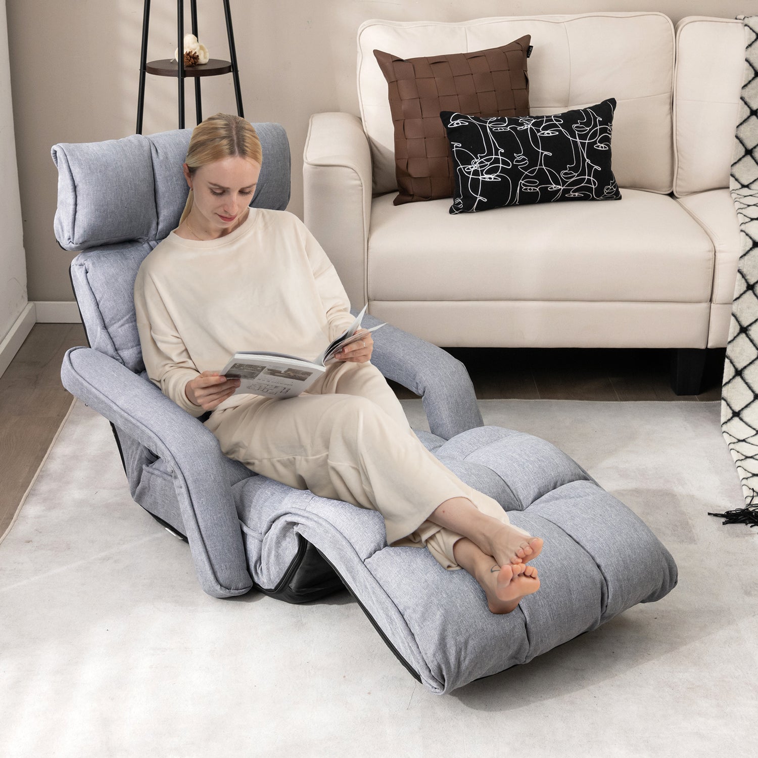 6-Position Adjustable Floor Chair with Adjustable Armrests and Footrest