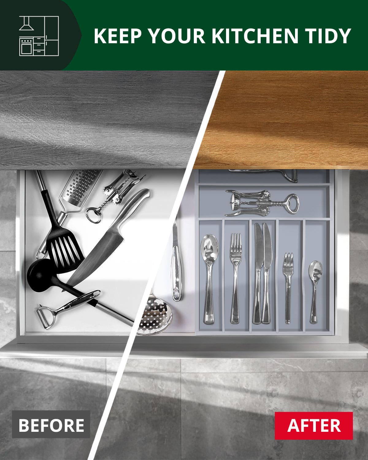 Basic Silverware Drawer Organizer, Gray