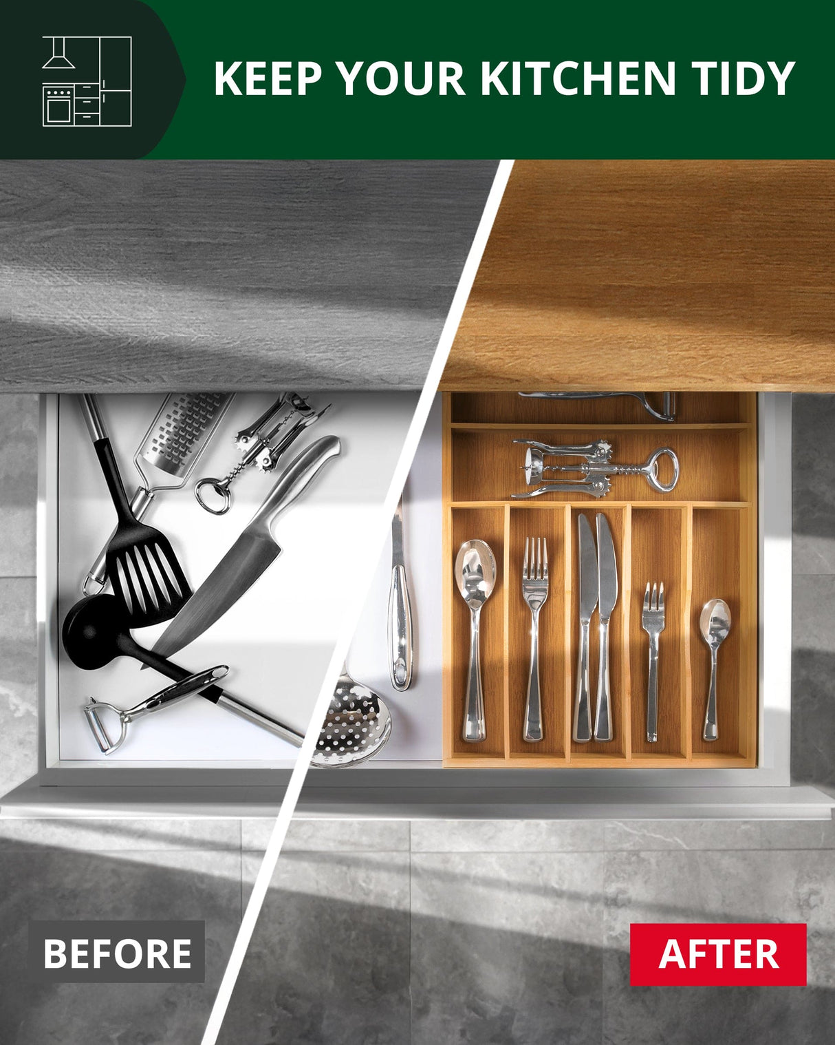 Basic Silverware Drawer Organizer, Natural