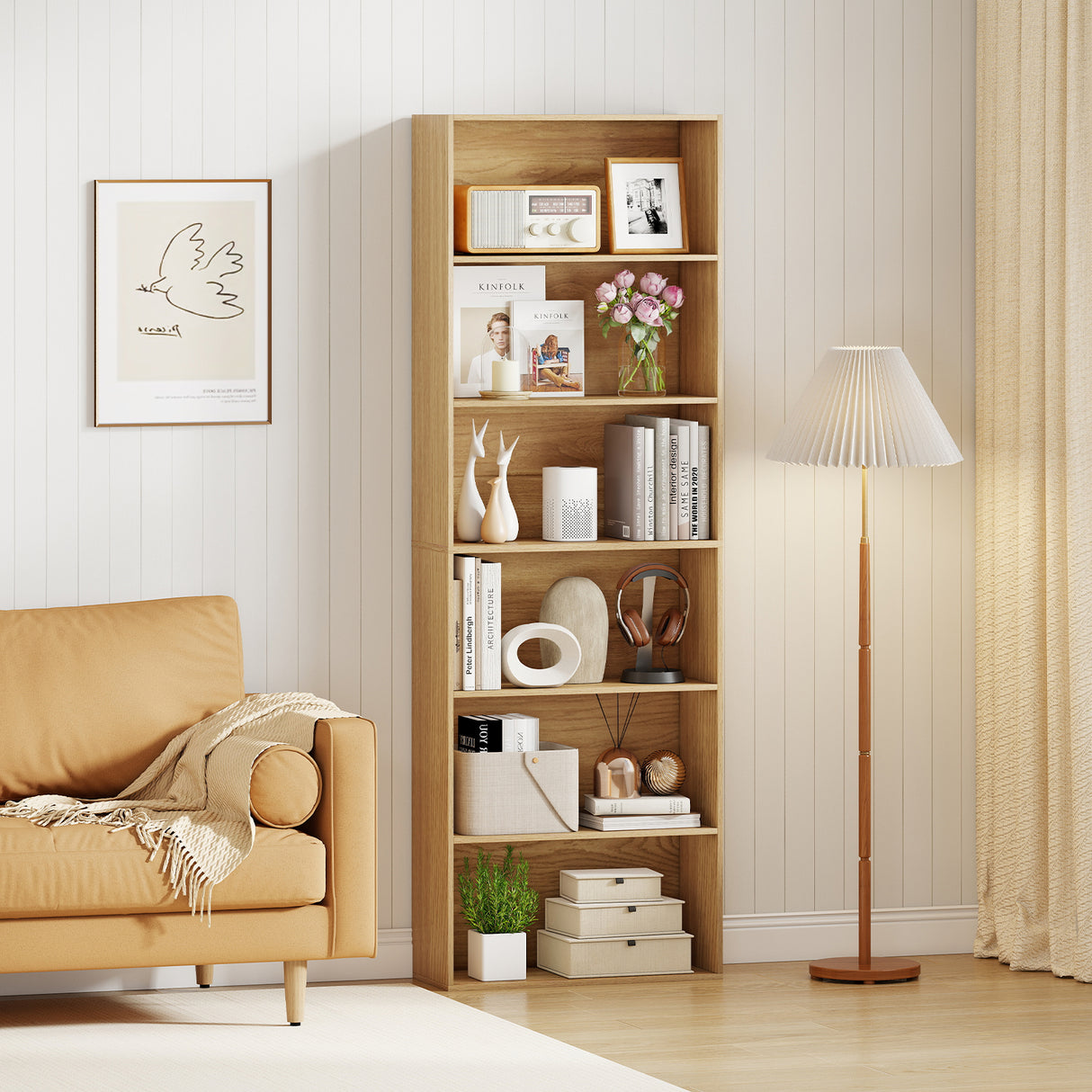 6-Tier Bookcase with 6 Open Shelves and Anti-Toppling Kits