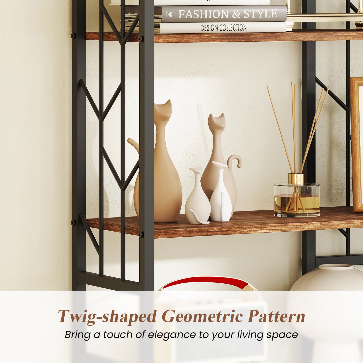 6-Tier Bookshelf Modern Geometric Bookcase with Heavy-duty Metal Frame and Anti-tipping Kits