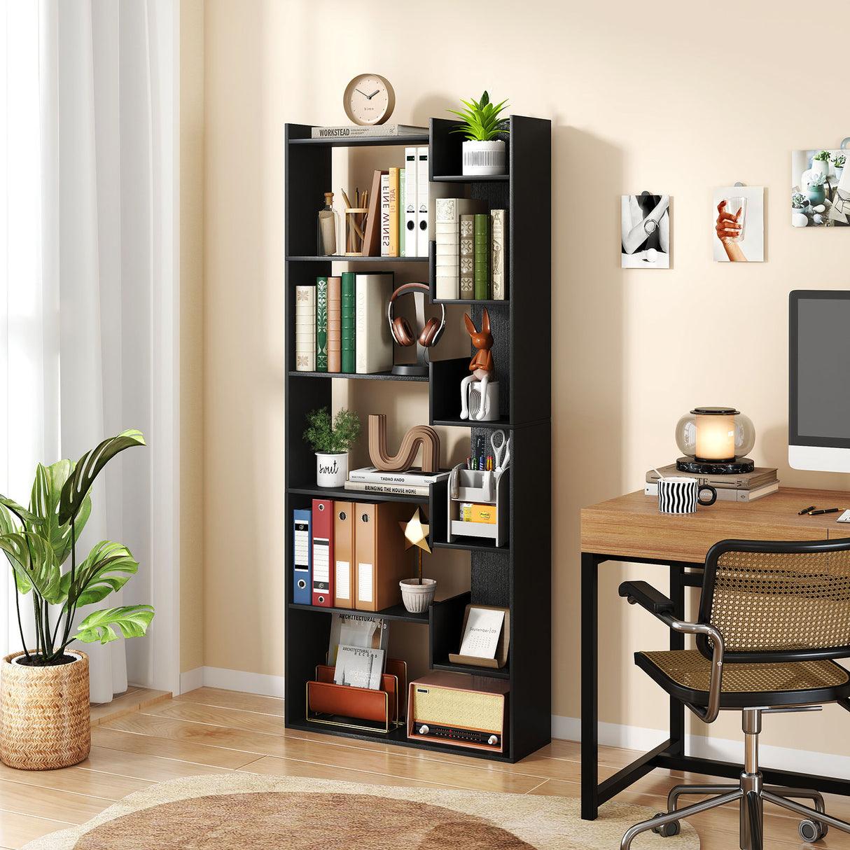 6-Tier Bookshelf Wooden Bookcase with 2 Anti-Tipping Kits Open Display Shelf