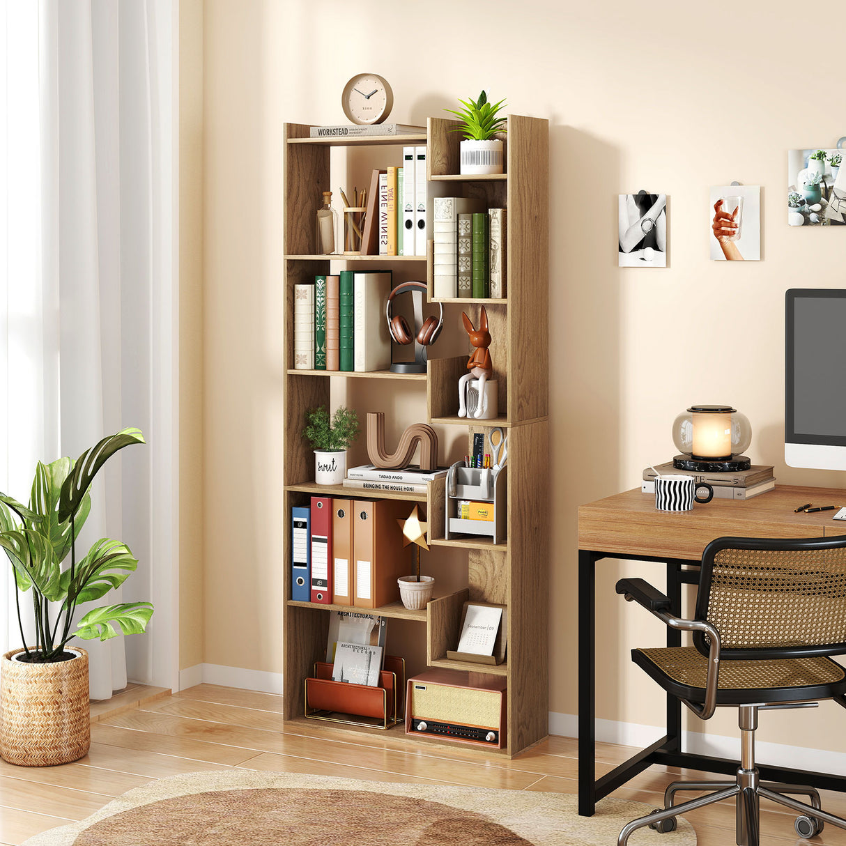6-Tier Bookshelf Wooden Bookcase with 2 Anti-Tipping Kits Open Display Shelf
