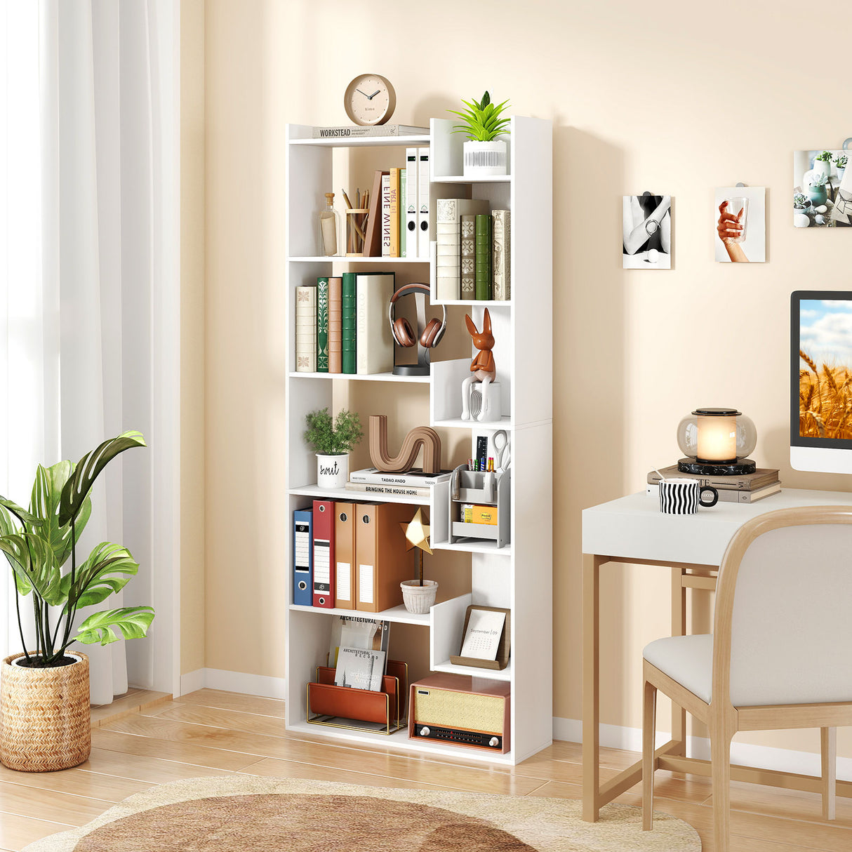 6-Tier Bookshelf Wooden Bookcase with 2 Anti-Tipping Kits Open Display Shelf