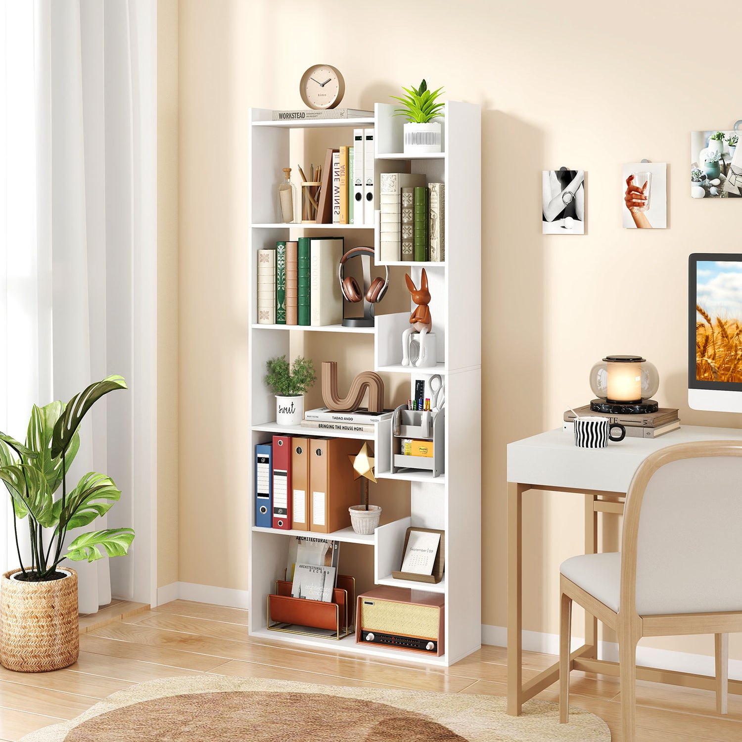 6-Tier Bookshelf Wooden Bookcase with 2 Anti-Tipping Kits Open Display Shelf