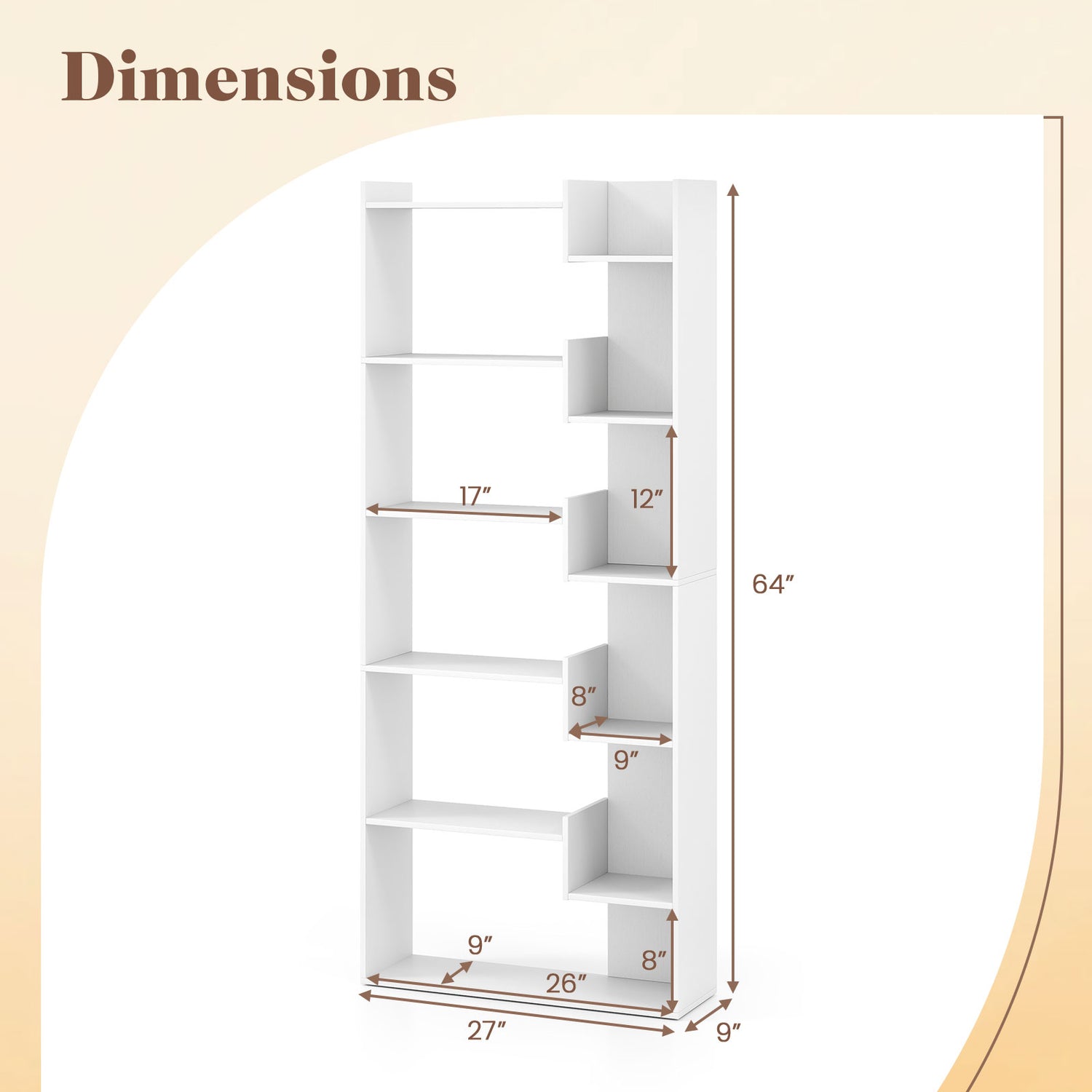 6-Tier Bookshelf Wooden Bookcase with 2 Anti-Tipping Kits Open Display Shelf