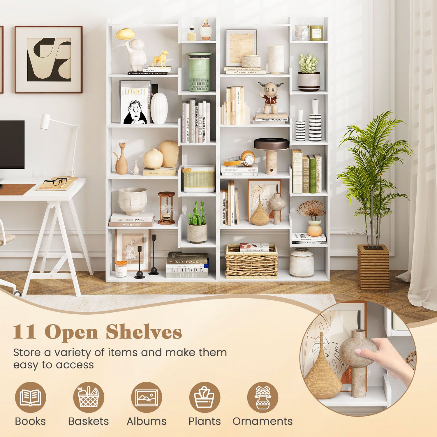 6-Tier Bookshelf Wooden Bookcase with 2 Anti-Tipping Kits Open Display Shelf