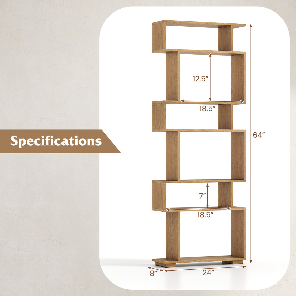 6-Tier Geometric Bookshelf with 2 Anti-Tipping Kits for Home Office