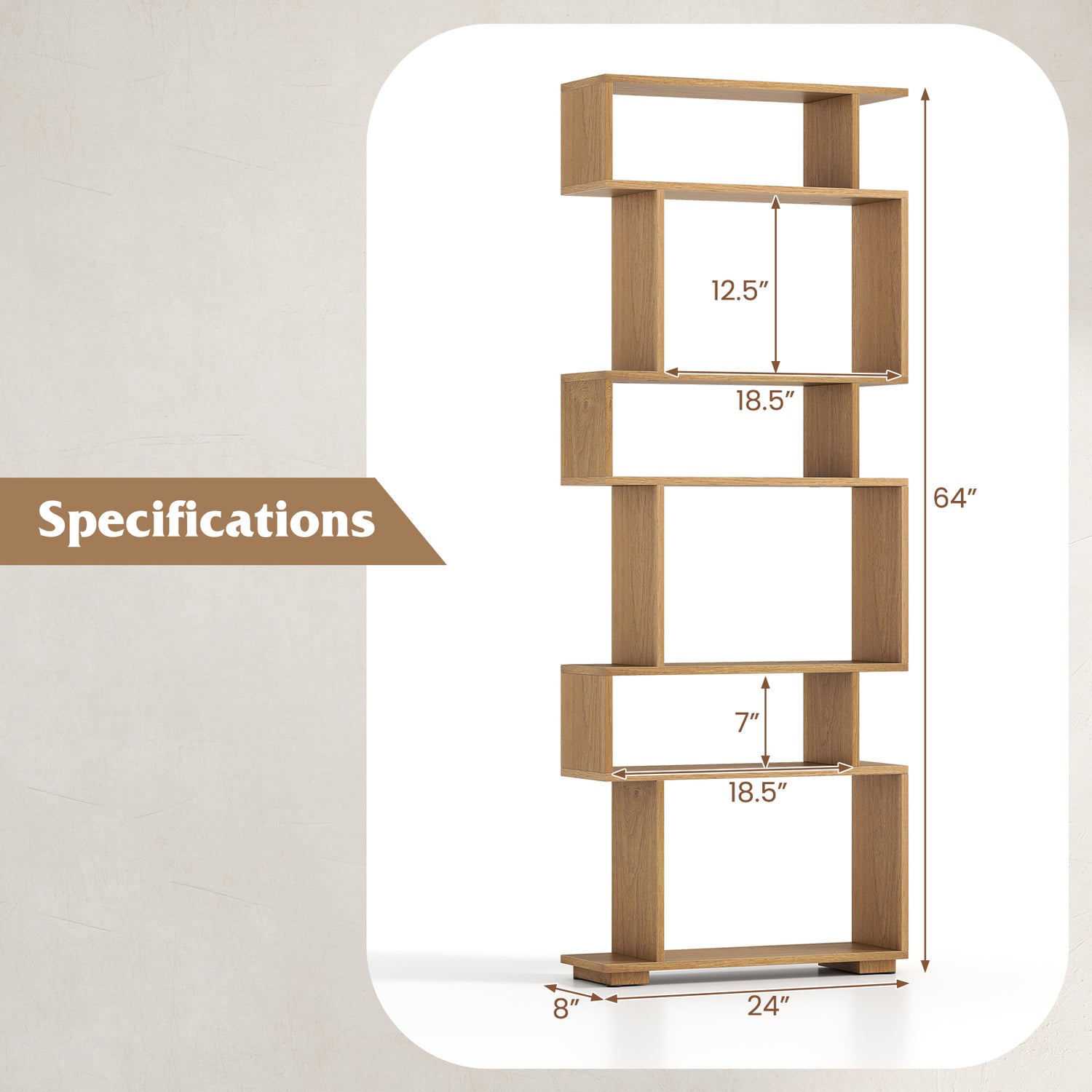 6-Tier Geometric Bookshelf with 2 Anti-Tipping Kits for Home Office