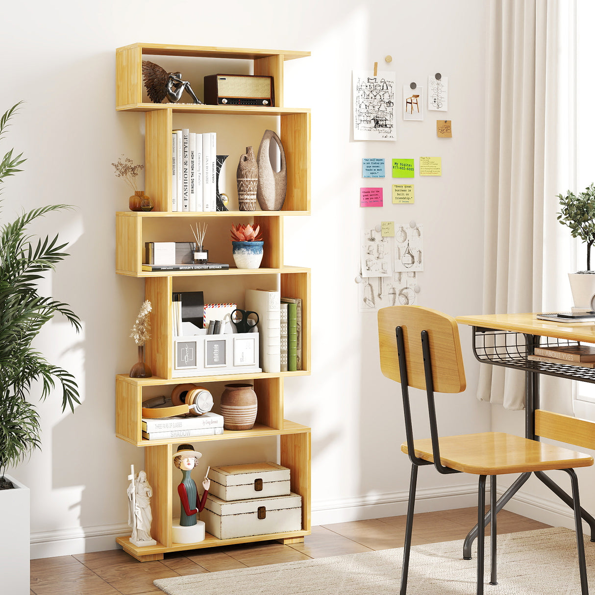 6-Tier Geometric Bookshelf with 2 Anti-Tipping Kits for Home Office