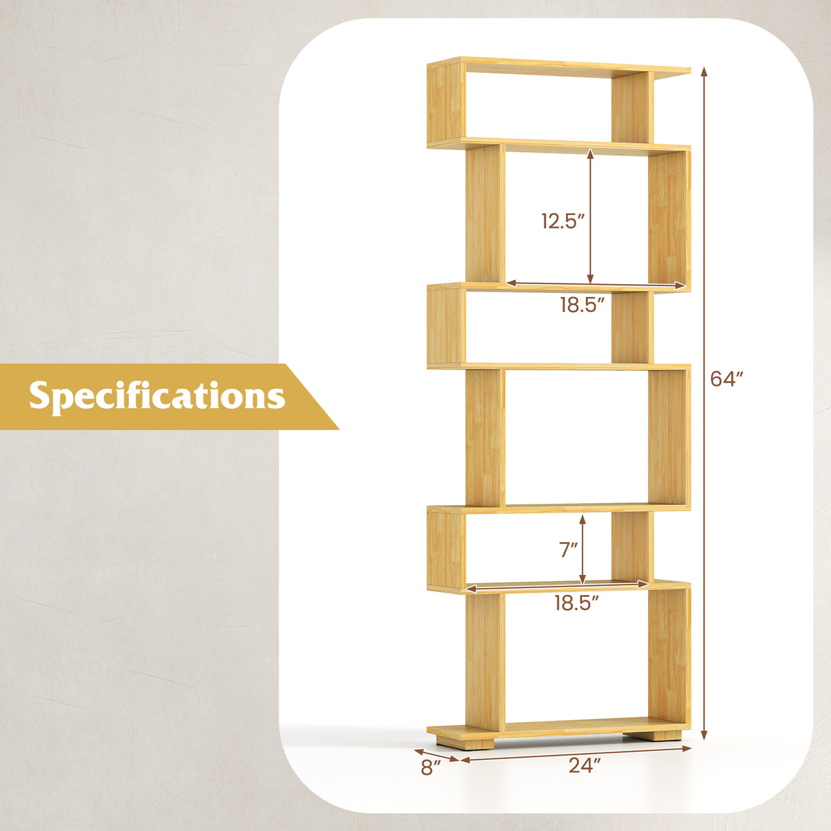 6-Tier Geometric Bookshelf with 2 Anti-Tipping Kits for Home Office