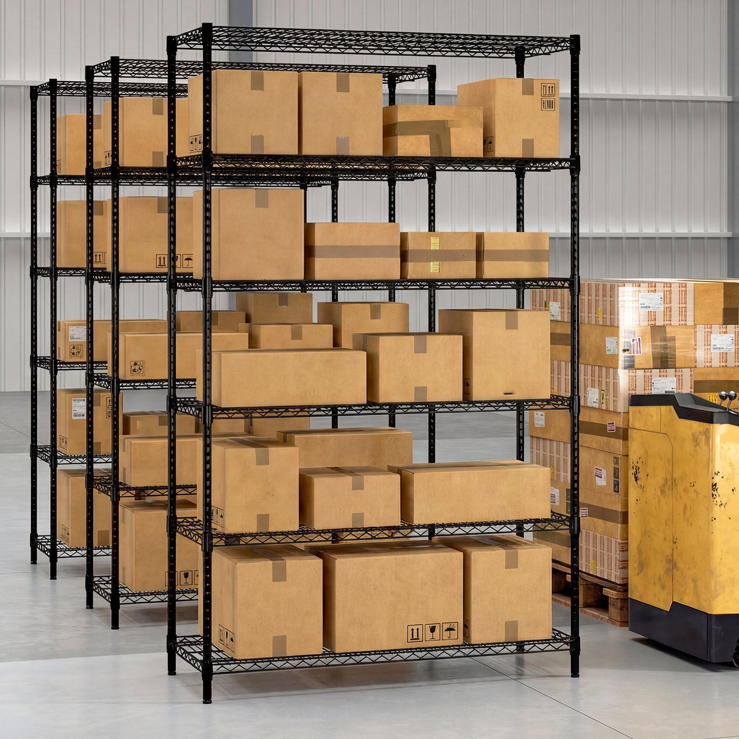 6-Tier Metal Storage Shelving Unit with V-Shaped Wire Rack for Home Garage-Black