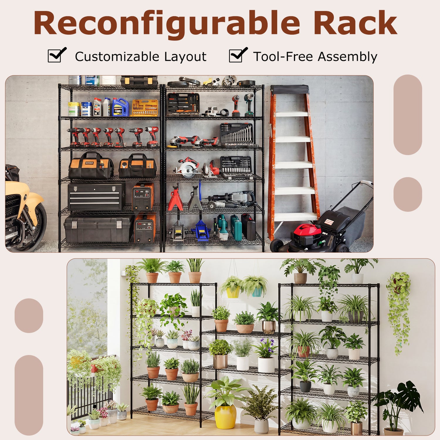 6-Tier Metal Storage Shelving Unit with V-Shaped Wire Rack for Home Garage-Black