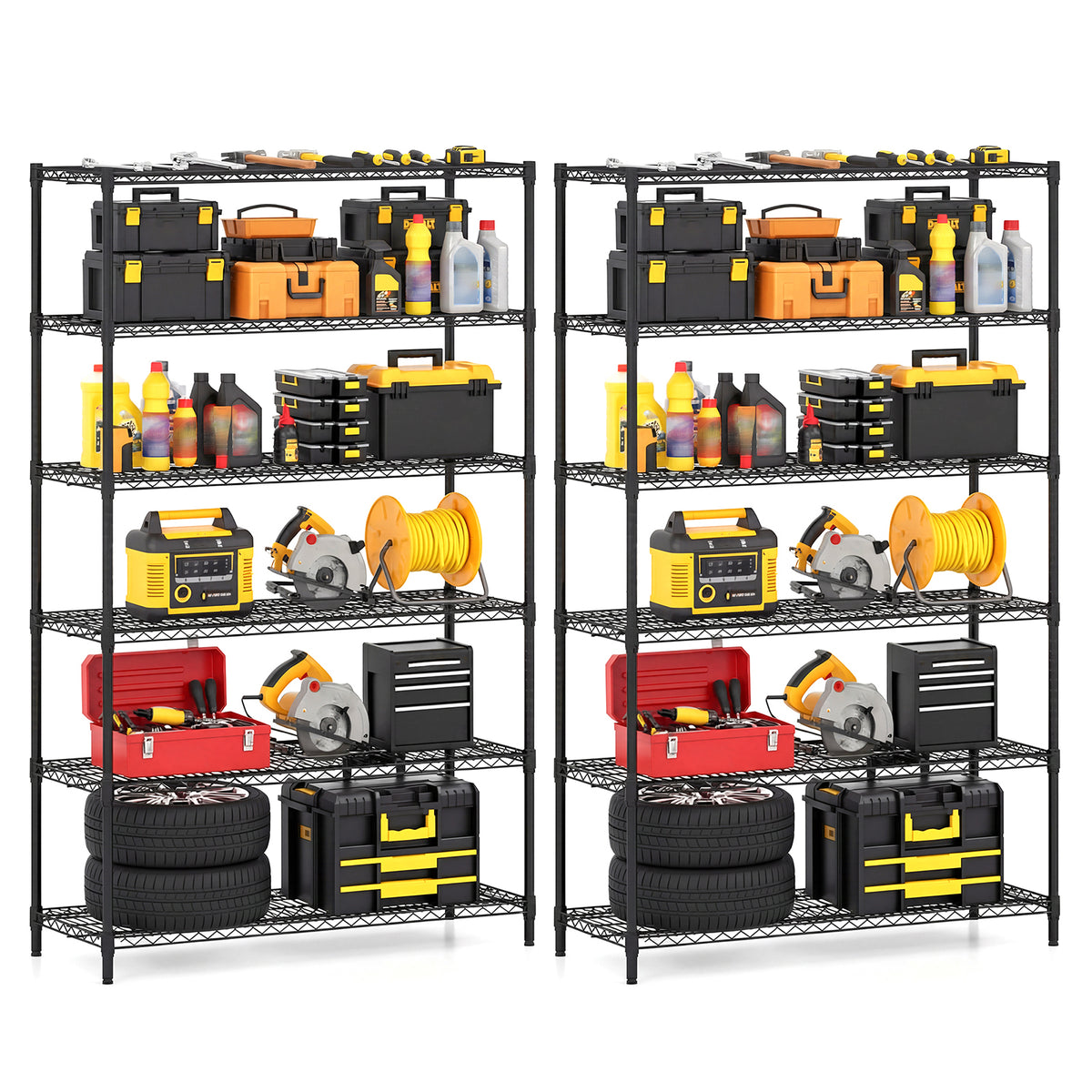 6-Tier Metal Storage Shelving Unit Set of 2 Adjustable Utility Shelf with V-Shaped Wire Rack-Black