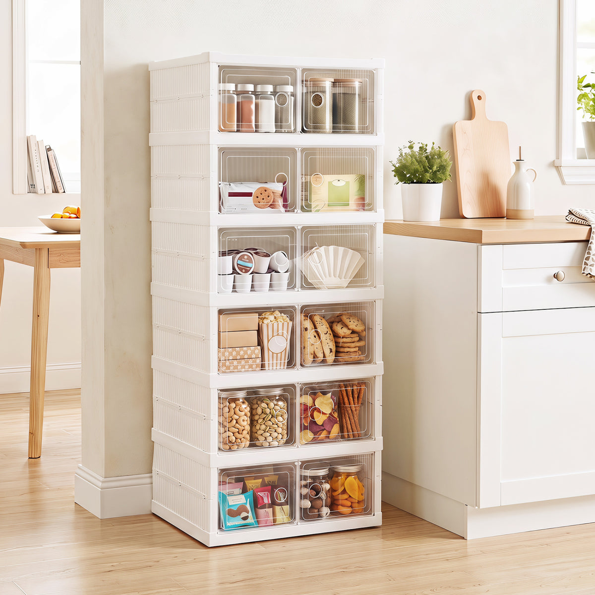 6-Tier Shoe Organizer with Clear Doors and Portable Design for 12 Pairs-White