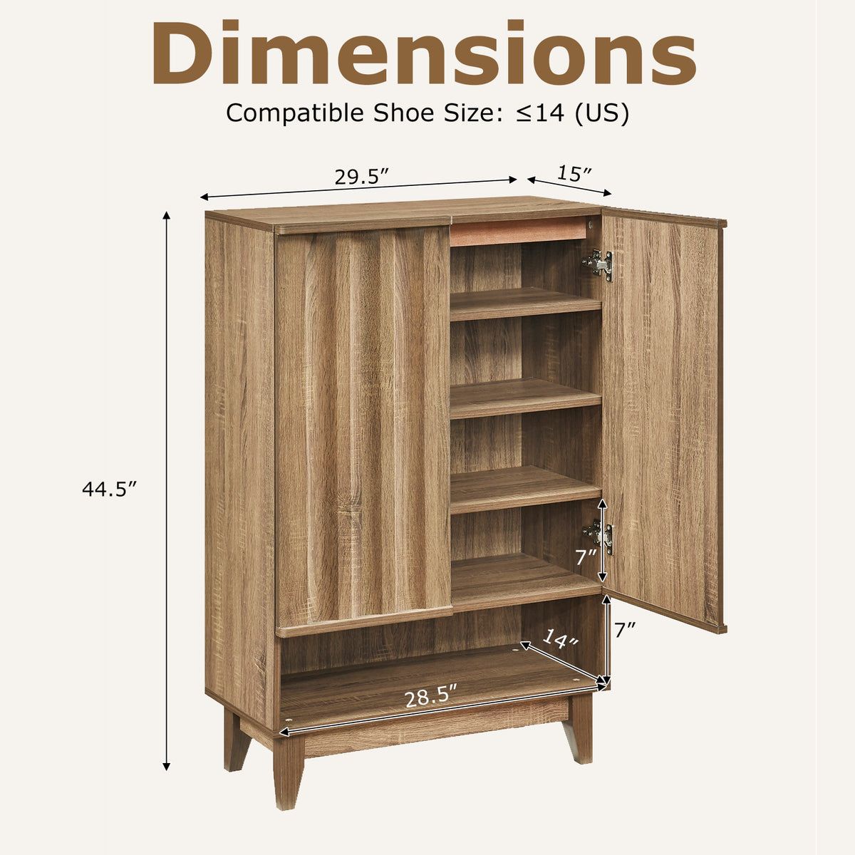 6-Tier Shoe Storage Organizer with 2 Fluted Doors-Oak