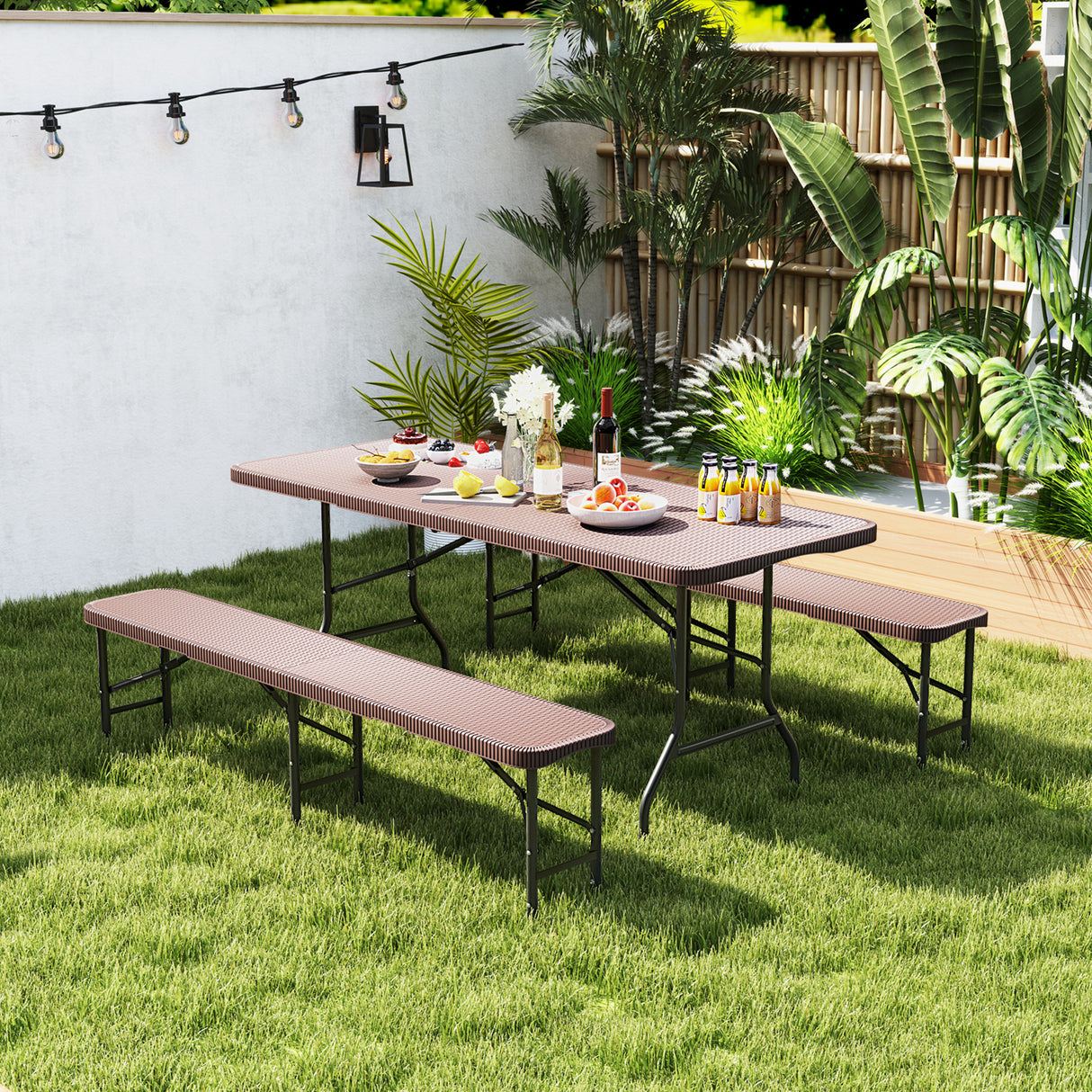 6 ft Plastic Folding Bench with 1320 LBS Capacity and Handle-Brown