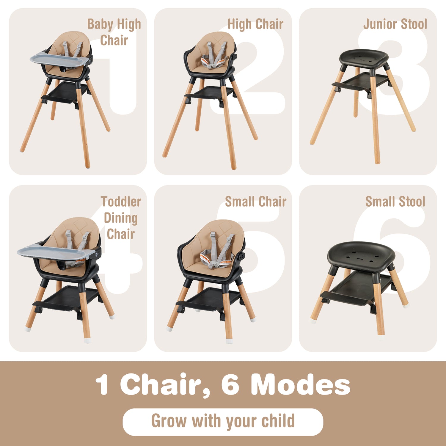 6-in-1 Baby High Chair with Removable Dishwasher and Safe Tray