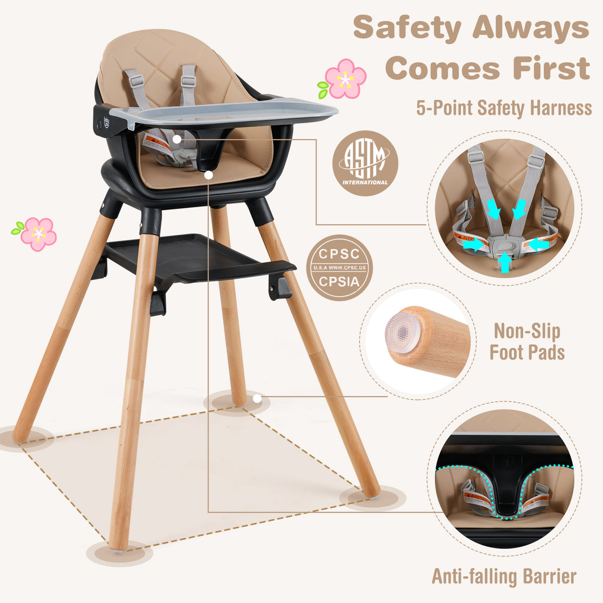 6-in-1 Baby High Chair with Removable Dishwasher and Safe Tray