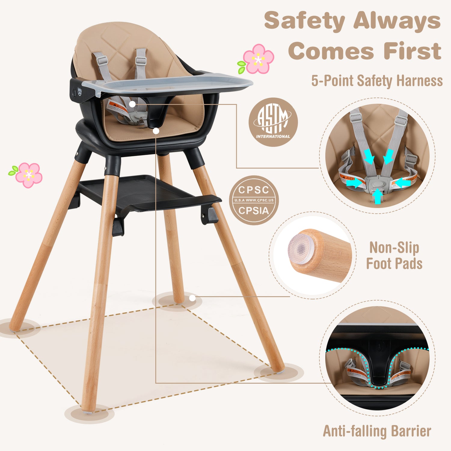 6-in-1 Baby High Chair with Removable Dishwasher and Safe Tray